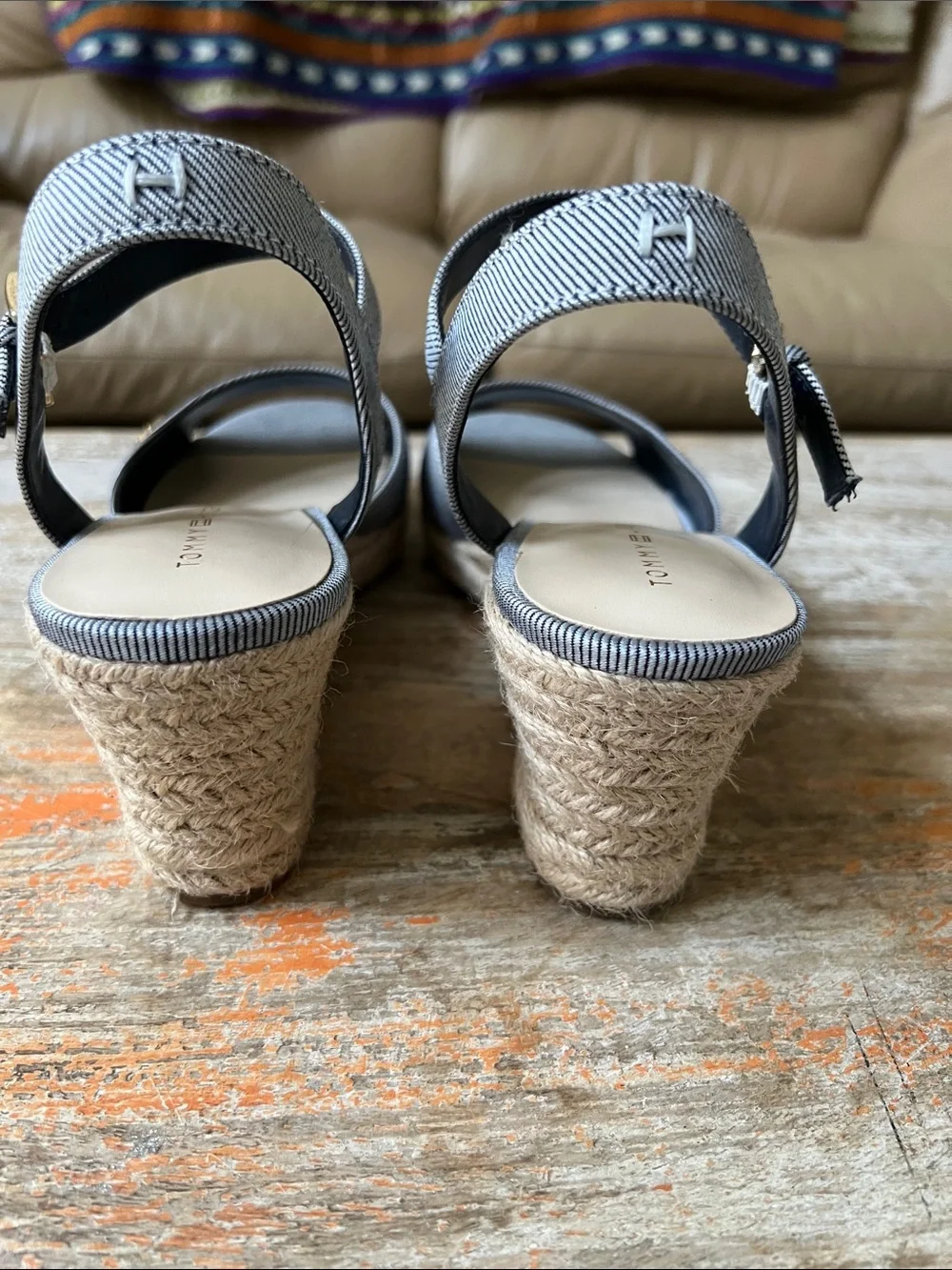 Tommy Hilfiger Denim Blue Espadrille Wedge Sandals with Ankle Strap
